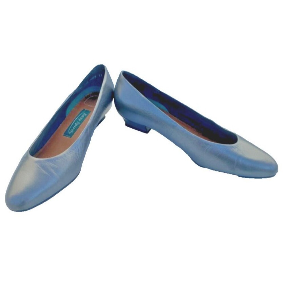 Easy Spirit Womens Silver Gray Leather Pointed Toe Low Block Heel Pumps - Size 9